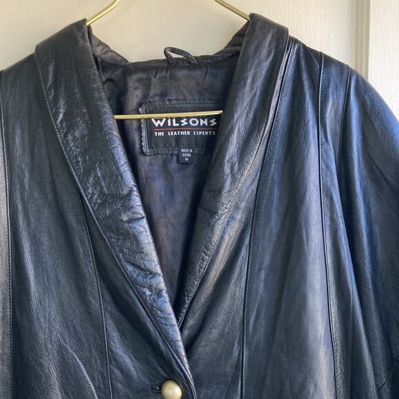 WILSONS Vintage Leather Black Jacket Gold Buttons Size M - Picture 3 of 16